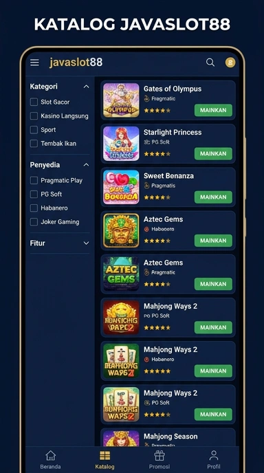 Tampilan katalog aplikasi javaslot88
