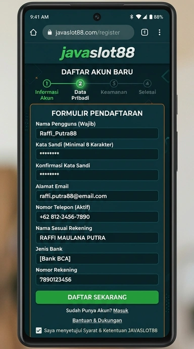 Tampilan halaman daftar javaslot88
