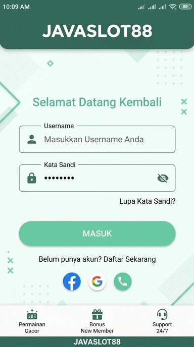 Tampilan halaman login javaslot88